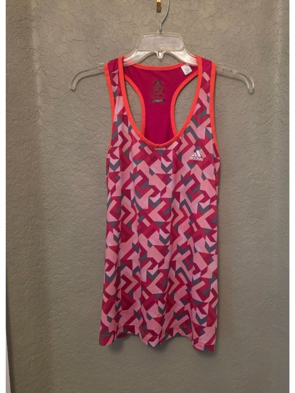 Adidas Ladies Orange Pink Geometric Performance Vented Racerback Tank Top M EUC